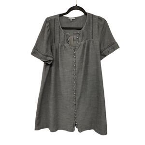 MADEWELL Women's Button Front Medium Peasant Cottage Dress Black
